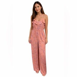 LC Lauren Conrad-Peach Floral Wide-Leg Jumpsuit